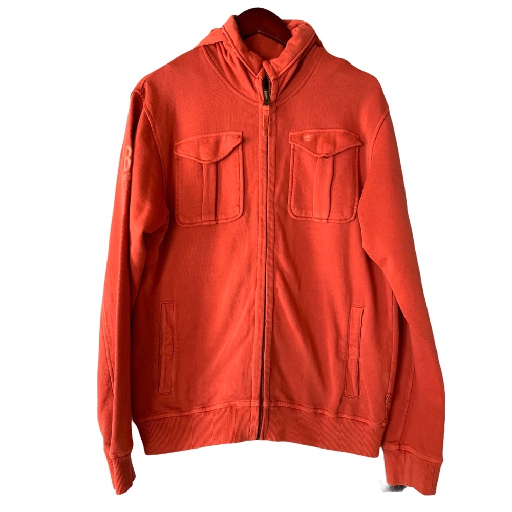 Vintage Timberland Y2K Jacket Medium Hooded Sweatshirt Knit Zip Up Salmon Coral